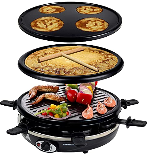 Syntrox Germany 4 in 1 Raclette Pancakemaker Grill Crepemaker für 6 Personen RAC-1200W-Basel