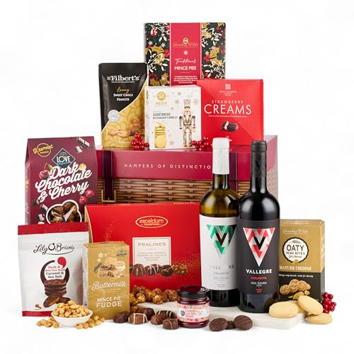 Thornton and France Classic Christmas Wine Hamoer | Red & White Wine Gift Box | 12 Festive Treats Luxury Christmas Hamper