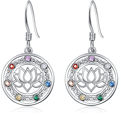 KINGWHYTE Lotus Tropfen Ohrringe 925 Sterling Silber Chakra Ohrhänger Dangly Leverback Heilung Schmuck Geschenke für Frauen Mädchen