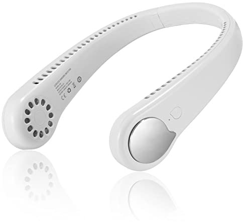 Ventilador de Cuello Colgante, Ventilador Cuello USB Recargable con, Ventilador de Cuello Colgante Sin Hojas con 3 Velocidades，Mini Ventilador Portatil para Oficina/Viajes/Hogar/Deporte(Blanco)