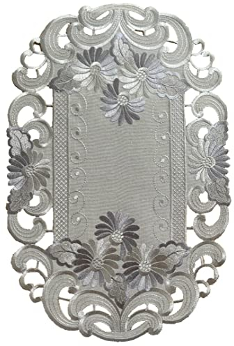 Tischläufer Tischdecke Mitteldecke Tischband gestickt Blumen Silber Grau (30x45 cm)