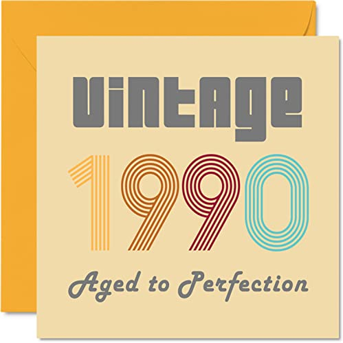 Geburtstagskarten zum 34. Geburtstag für Männer und Frauen – Vintage 1990 Aged To Perfection – 34 Geburtstagskarten Lustig für Sie und Ihn 145 mm x 145 mm Glückwunschkarten