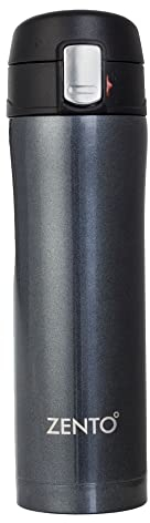 Zento Stainless Steel Insulated Push-Button Vacuum Tumbler–450ml for Coffee, Tea or Water, BPA-Free, Thermo-Shield Technology, Cold for 24 Hrs & Hot for 12 Hrs, Drinking Tumbler (Metallic Slate)