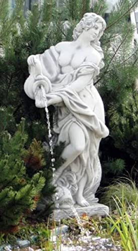 Casa Padrino Jugendstil Wasserspeier Skulptur Frau mit Krug Grau 44 x 40 x H. 140 cm - Elegante Wasserspeier Stein Figur - Barock & Jugendstil Garten Deko Accessoires