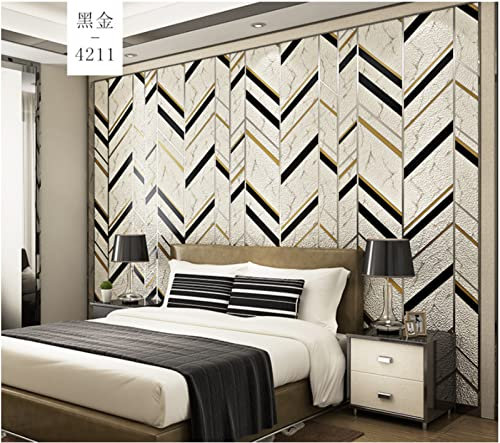 Or Noir Papier Peint intissé 9,5 m x 0,53 m Rayures Géométriques Modernes Minimaliste Papier Peint 3D Flocage Papier peint non-tissé pour Chambre Salon TV Fond