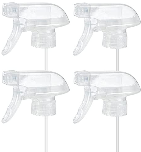 HOMBYS 4 Pack Clear Trigger Sprayers Replacement Spray Nozzles with Mist Stream Sprayer for 8oz/16oz Glass Spray Bottles for Home, Kitchen, Garden and Office,Cleaning Solutions-Quality Sprayer