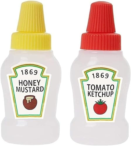 Lot de 2 mini bouteilles en plastique portables pour assaisonnement, sauce, huile, salade, ketchup, assaisonnements, petit pot de miel
