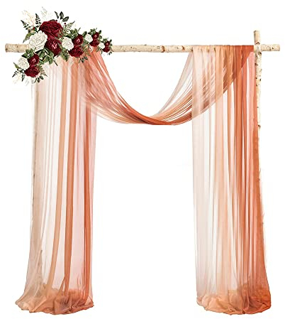 Lukery Hochzeit Vorhang Hochzeitsbogen, Querbehang Gardine Freihanddeko Himmelbett Vorhänge Stoff Tüll Transparent Voile Dekoration für Babyparty Party Hochzeit Geburtstag Taufe (77x1000cm,Orange)