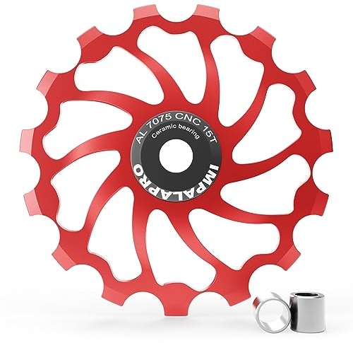 IMPALAPRO Fahrrad Schaltröllchen 15T/17T AL7075 CNCmit Keramiklagern - Fahrrad Schaltwerk Riemenscheibe - Fahrrad Schaltwerk - Schaltrollen (15T Rot)