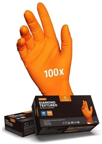 NIMEDA Gummihandschuhe Einweg M Orange 50 Stück Nitrilhandschuh 2-3 x dicker Einmalhandschuh Arbeitshandschuh puderfrei latexfrei mit Diamant Grip | Größe M