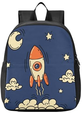 ISAOA Kinder-Reiserucksack, Cartoon-Rakete, Stern, Mond, Kinderrucksack, Kindergarten, Vorschule, Schultasche, #14, M
