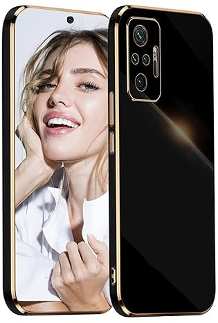 POUHYE Coque pour Xiaomi Redmi Note 10 Pro/Max - Étui Galvanisé Silicone Antichoc Souple TPU, Housse Légère avec Protection Caméra - Noir