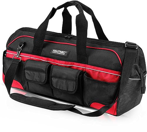 HAUTMEC 24 Inch Large Tool Bag, Heavy Duty 1680D Wide Mouth Tool Box Organizer, 36-Pockets Portable Utility Bag for Men with Level Holder and Removable Shoulder Strap, HT0284