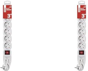 EMOS P1623R Steckdosenleiste 6-Fach mit Schalter, 3 m Kabel, weiß, Steckdosen 45° gedreht, 1,5 mm, Schuko Mehrfachsteckdose mit Kindersicherung, IP20 für Innenbereich (Packung mit 2)
