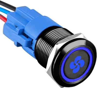 ETOPARS Negro Concha 19mm Interruptor de Botón Impermeable 12V 5A Interruptor de Palanca Coche Metal Interruptor Basculante ON Off 5Pin Enchufe Cable Azul Luz Ventilador