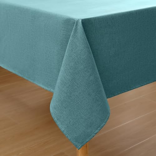 Homaxy Leinenoptik Tischdecke Abwaschbar Lotuseffekt Eckig 140 x 140 cm Tischtuch Leinendecke Wasserabweisend Tafeldecke Tischwäsche Fleckschutz, Blaugrün