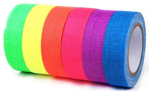6 Rollen 15mm × 5m Neon Klebeband UV Schwarzlicht Fluoreszierendes Klebeband Fluorescent Leuchtband Selbstklebend Neonband Tape für Handwerk Leuchtstäbe Partydeko Halloween Dekorationen,