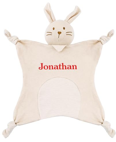 TYRY.HU Babydecke mit Namen Personalisierte Schmusetuch Kuscheldecke Schnuffeltuch Strick Geschenk zur Geburt(Rassel Kaninchen)