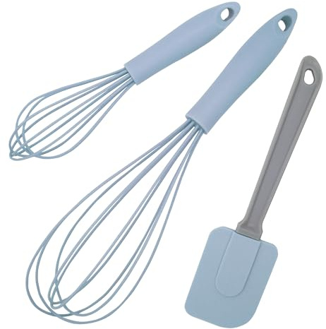 Schneebesen, Teigschaber, 3 Stück 21 cm, 30 cm, Rührbesen, Rühren, Mischen, Quirl, spülmaschinengeeignet (blau-grün)