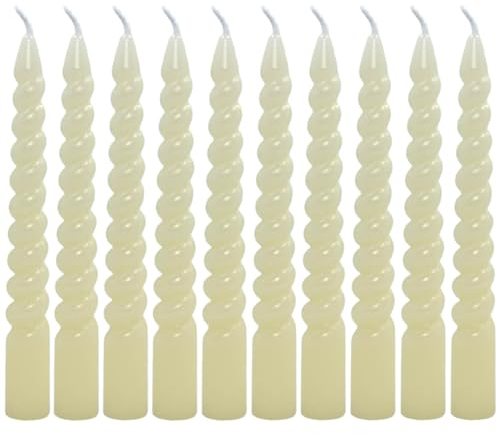 MIJOMA Set Geburtstagskerzen, Baumkerzen, Weihnachtskerzen, Pyramidenkerzen, Christbaumkerzen aus Wachs für Weihnachtsbaum Geburtstagsfeiern Torten, Lange Brenndauer, Ø11x105 mm (10, Creme Twisted)