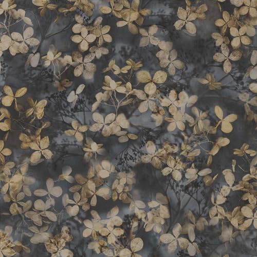 EB-Erismann Vliestapete Zweige Blätter Blüten Floral Schwarz Grau Gelb 10415-15