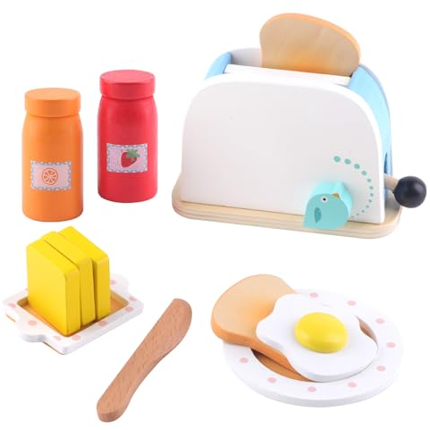 Kinderküche Zubehör, Holz Spielküche Zubehör, Toaster Kinderküche für Kinder ab 3 Jahre, Lustig Pop-up Toaster Set mit Brotscheiben und Butter, für Pädagogisches, Lernspielzeug, Geschenk