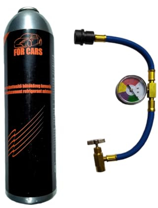 Frigostar Kältemittel R134a Ersatzgas Nachfüllset für Automobile große 370g Einstechdose mit 1/2'' Acme Anschlussgewinde und Füllschlauch