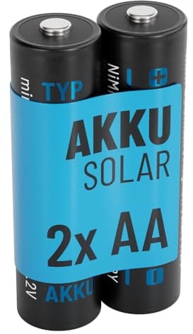 ABSINA 2X Solar Akku AA wiederaufladbar 800mAh 1.2V NiMH - Mignon AA Batterien für Solarleuchten - Solarakkus mit geriner Selbstentladung - Akku Solar Batterie, Akkus für Solarlampen