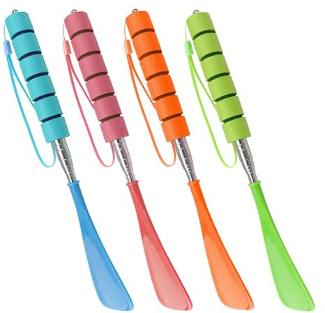 MYLERCT 4 Pièces Chausse Pieds Long Manche, 4 Couleurs Chausse Pieds, 29-70 cm Chausse Pied Telescopique, pour les Personnes à Mobilité Réduite