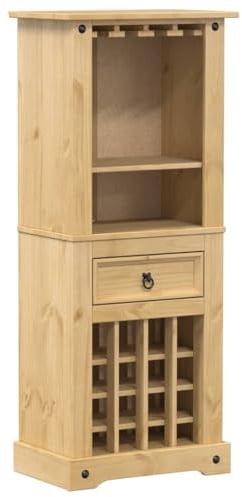 vidaXL Weinregal, Flaschenregal mit Schublade Ablagen, Flaschenständer für Küche Esszimmer Wohnzimmer, Weinschrank Weinständer, Massivholz Kiefer