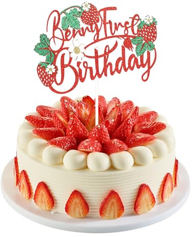 Berry Premier Anniversaire Gâteau Tops, Fruits Tops Gâteau Thème Fraises et Fleurs Décoration de Fête d'Anniversaire