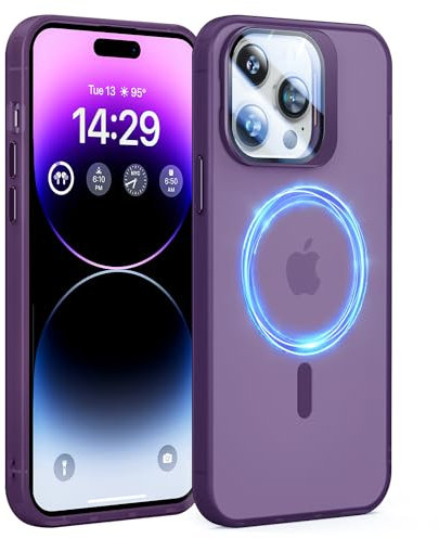 ONOFSO Funda Magnética para iPhone 14 Pro MAX de 6,7 Pulgadas Compatible con MagSafe, Carcasa Mate Ultra Delgada Antigolpes con Soporte para Objetivo,Lavanda
