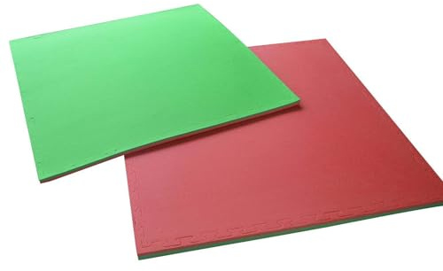 Pavimentazione Ad Incastro Antiscivolo [100 * 100cm Spessore 2/3/4cm] Pavimento Antitrauma per Sala Pesi, Home Gym, Attività Ludiche | Lavabile, Antibatterico (ROSSO/VERDE, 4 cm (SPESSORE))