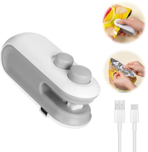 RuiDay Mini Sigilla Sacchetti, USB Sigillatore per Sacchetti Ricaricabile Sigillatore Termico, 2in1 Sigillatrice per Sacchetti,Utensili da Taglio Incorporati, Conservazione Del Cibo (Grigio)