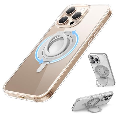 SURPHY Design for iPhone 16 Pro Max Case, with 360° Rotatable Magnetic Stand & Finger Ring, Crystal Clear Phone Case for iPhone 16 Pro Max 6.9 inch 2024, Clear
