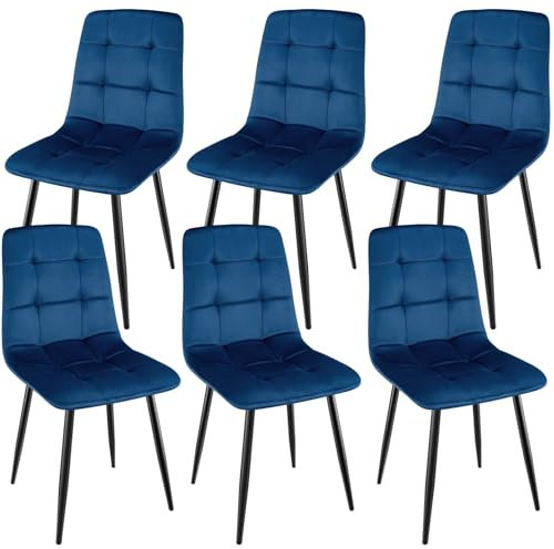 ANVOFONG Esszimmerstuhl 6er Set, Verdickte Holländischen Samt Kissen Esszimmerstuhl Geeignet für Esszimmer Küche Essen, Studie Lesen, Wohnzimmer Freizeit, Dunkelblau.