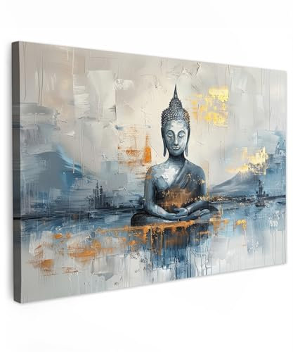 MuchoWow© Wandbilder Groß 120x80 cm XXL Schlafzimmer Home Deko Wohnung Bild Wohnzimmer Fotoleinwand Wand Bilder Leinwand Wall Decor Buddha - Zen - Gold - Luxus - Spirituell