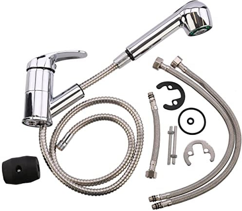 Waschtischarmatur mit ausziehbarem Auslauf Ausziehbar Spültischarmatur mit Brause Hochdruck Einhand-Spültischbatterie Mischbatterie Einhandmischer, 360° drehbarer Wasserhahn, verchromt