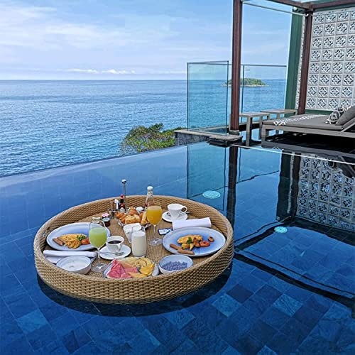 XALYXSM Vassoio Galleggiante Rotondo, Vassoio da Portata Intrecciato, Vassoio da Portata Galleggiante Tavolo Bar Vassoio Galleggiante da Piscina per Piscina Che Serve Bevande Brunch