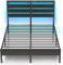 Rolanstar Bettgestell mit LED, Metallbett mit USB-Ladestation & Holzkopfteil mit Stauraum, Doppelbett mit Stauraum unter dem Bett, perfekt für Schlafzimmer,160 x 200 cm