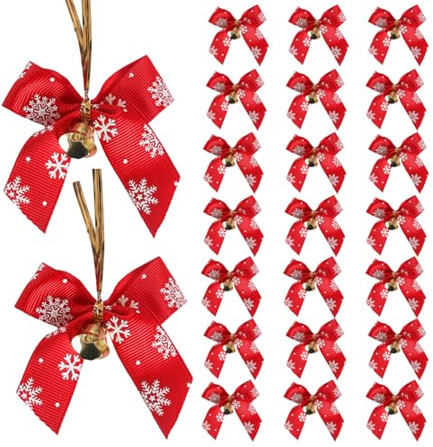 50 Stück Weihnachtsschleifen, Rote Weihnachtsbögen mit Glocke, Satinschleifen Klein, Weihnachtsschleifen mit Glöckchen für Urlaub, für Urlaub, Hochzeit, Party, Dekoration für Weihnachtsbaum