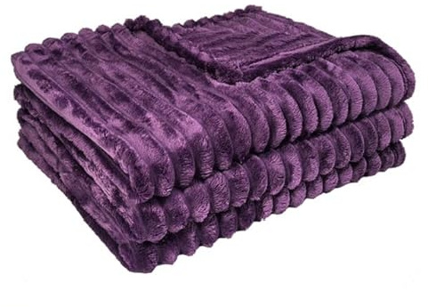 oceanevo Ribbed Cord Chunky Throw Fluffy Fleece Faux Fur Velvet Toch Plush Cozy Soft Blanket For Sofa Bed Settee Couch Chair (Purple, Double-150 X 200cm)