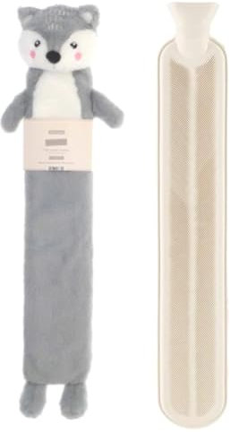Hot Water Bottle Long with Cover 2 Litre - Fluffy Faux Fur Fleece Cover Durable Winter Warm - Natural Rubber- Pain Relief Therapy Waist & Neck Hot Water Bottle Adults and Kids (Fox)