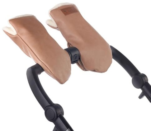 Jané Moufles Universelles avec Aimant pour Poussette, Doublure Intérieure en Polaire, Imperméable, Coupe-Vent, Extérieur en Similicuir, Couleur Marron