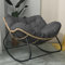 Patio Rocking Outdoor Papasan with Cushion Padded Indoor Oversized Rattan Wicker Lounge Chair Egg Rocking Rocker Metal Frame Large Supports Modern Chair (Dark Grey)