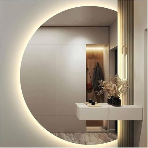 Grand miroir de maquillage HD anti-buée en forme de demi-lune, éclairage LED, miroir décoratif rétroéclairé intelligent 3 couleurs (taille : 50 cm)