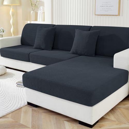 YSTELLAA Stretch Sofa Sitzkissenbezug, Sitzkissen Bezug rutschfest, Elastischer Kissenbezüge, Sofa Überzug Wohnzimmer, Sofa Sitzkissen Sofabezug, Dunkelgrau, 1 Sitzer*2+Chaiselongue