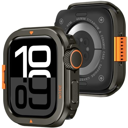 Amizee Metallo Cover Compatibile con Apple Watch Serie 11/10 46mm con Indietro Coprire, Rugged Protezione Paraurti Anti-Graffio Custodia Protettiva per iWatch 46mm, Graphite