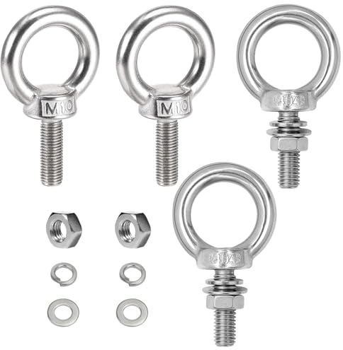 Boutihao 4 Pezzi M10 x 30 mm Bulloni Occhiello Bullone per Sollevamento Bulloni a Forma di Anello Viti con Occhiello, Golfari con Rondella e Dado Occhielli a Vite per Rullo di Fissaggio e Sospensione