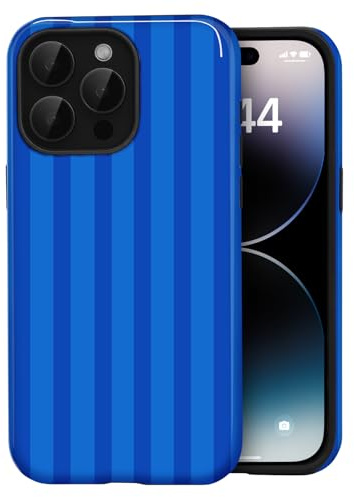 Amzfield Case for iPhone 15 Pro, Striped Dual Layer Shockproof, Klein Blue | Striped Lined Dual Layer Shockproof Retro Cute Girly for Girl Women Drop Protection Precise Cutouts Impact Resistant Artistic